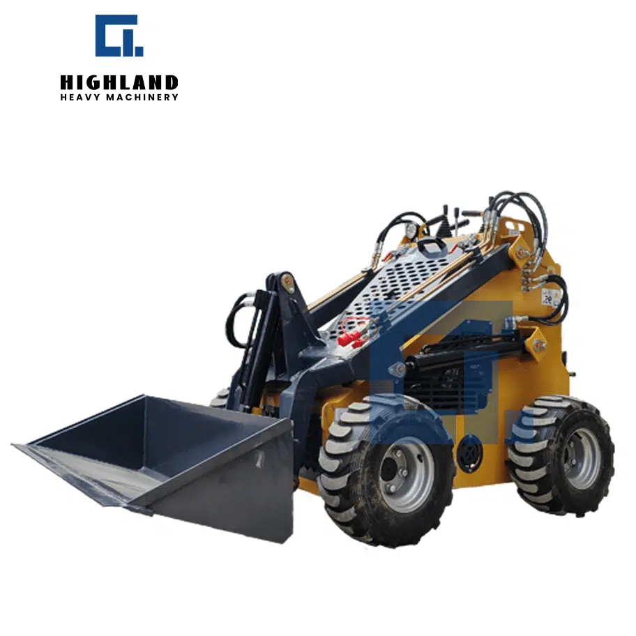 HIGHLAND HEAVY MACHINERY HIH-380 380kg wheeled stand-on skid steer loader, ultra-compact design for efficient material handling in warehouses, logistics centers, and narrow-aisle operations