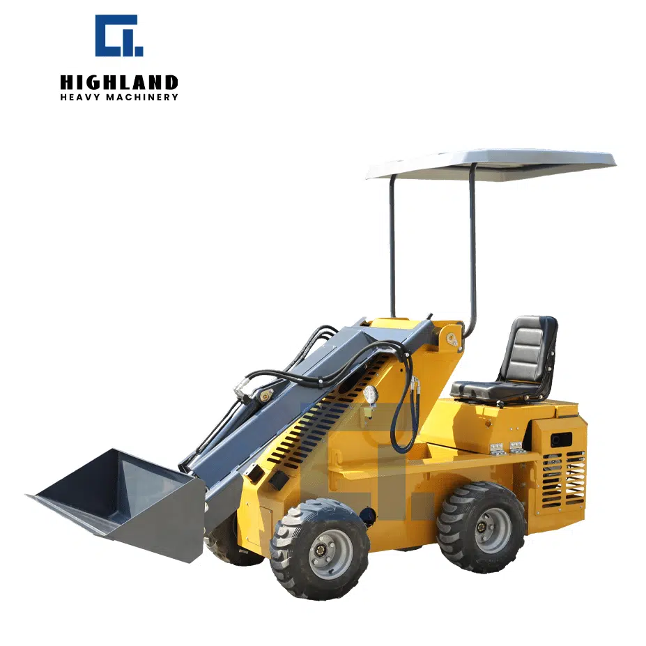HIGHLAND HEAVY MACHINERY HIH-800 300kg compact wheel loader with telescopic boom and canopy, designed for versatile material handling and high-reach stacking in landscaping and farm applications