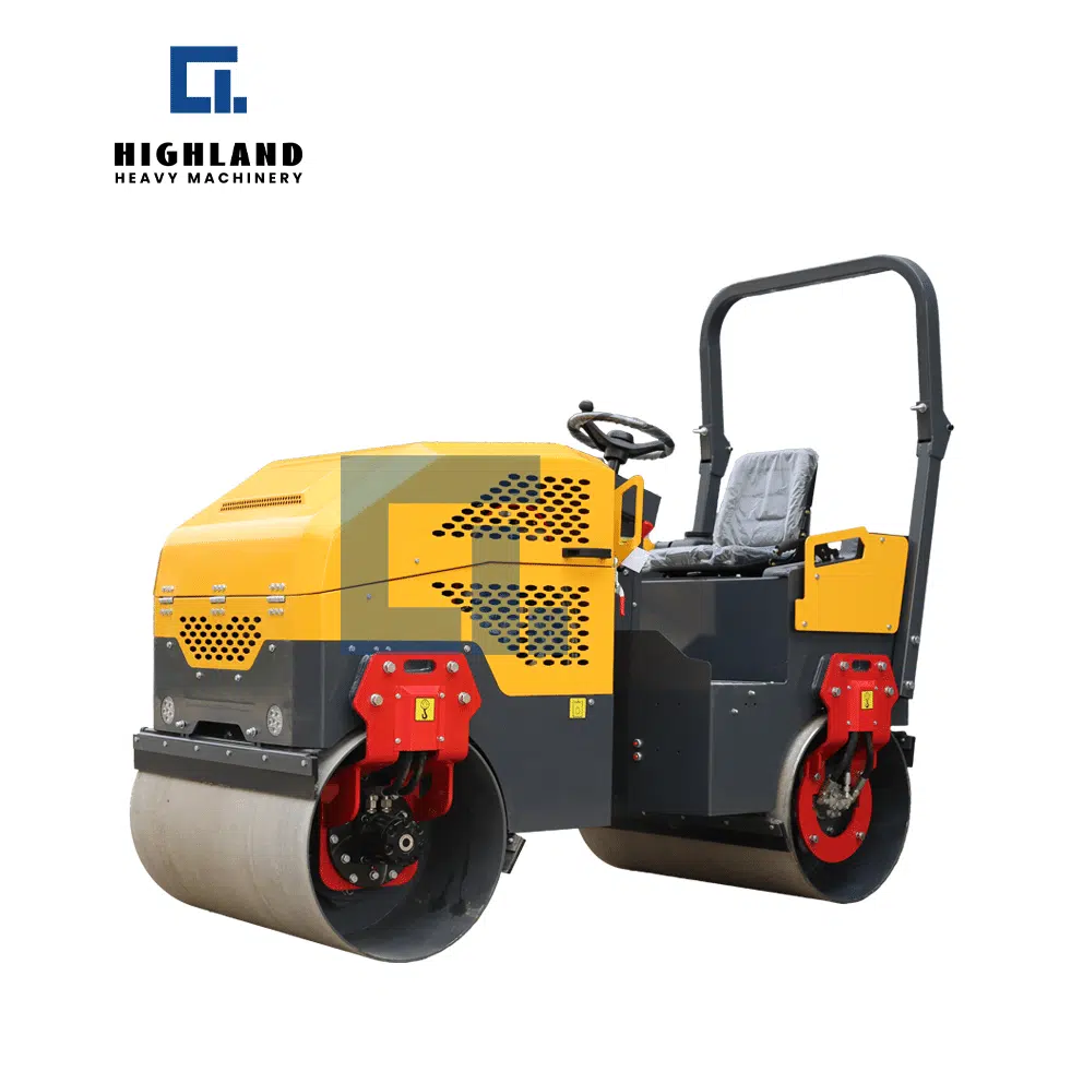 HIGHLAND HEAVY MACHINERY HIR-JS1000 2-ton ride-on double drum vibratory roller, the lightest entry-level ride-on model designed for compacting residential driveways, garden paths, and small landscaping projects