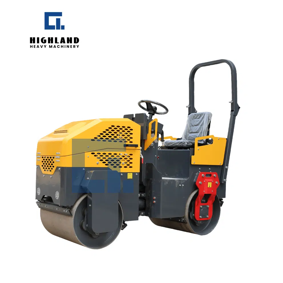 HIGHLAND HEAVY MACHINERY HIR-JSY700 1-ton ride-on double drum vibratory roller, ultra-compact design for compacting bike paths, narrow driveways, and residential garden projects
