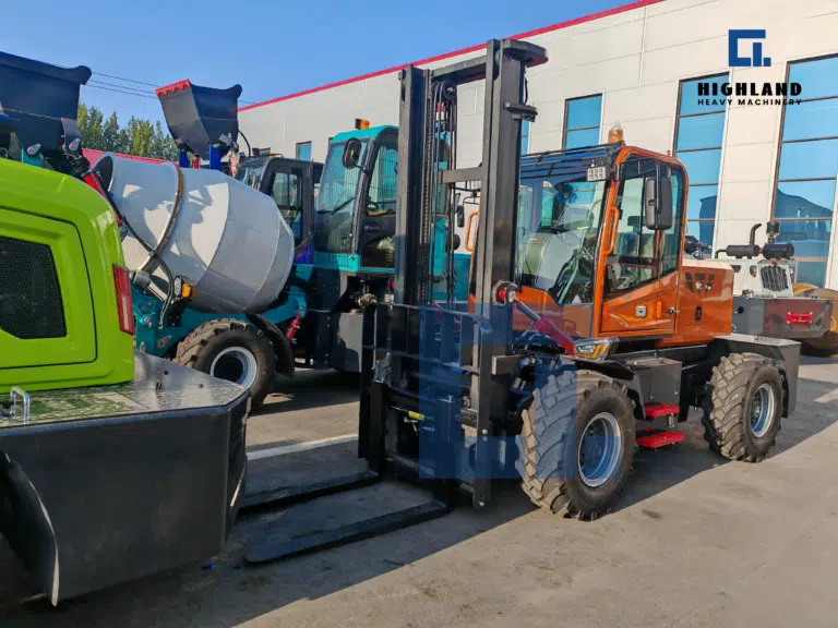 HIGHLAND HEAVY MACHINERY - Orange Rough Terrain Forklift at Factory Yard | Multi-Equipment Inventory for One-Stop Procurement